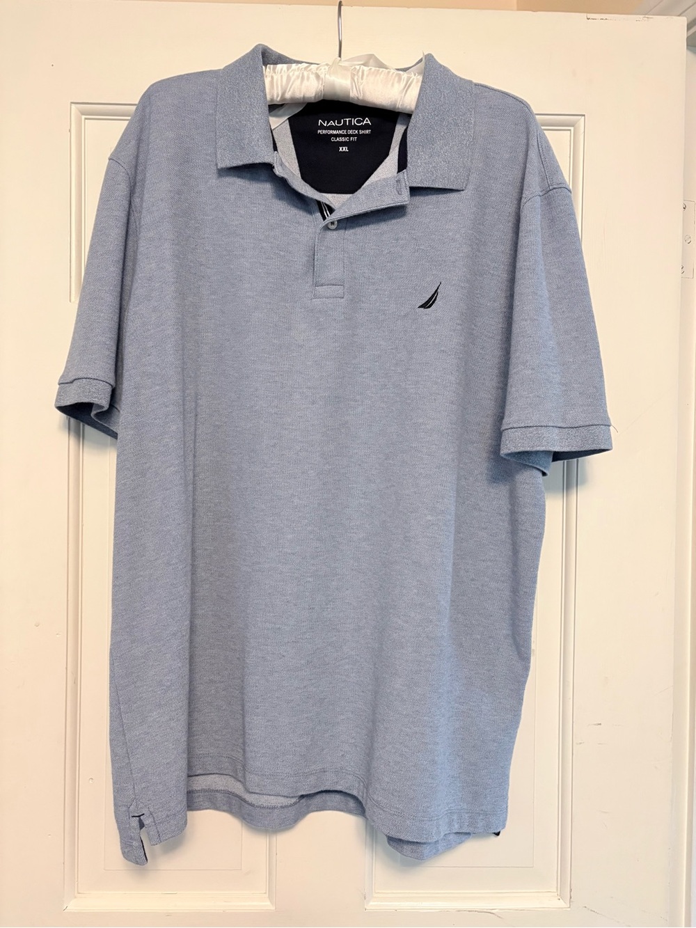 Nautica Men’s Heather Light Blue Polo with Sail Logo
